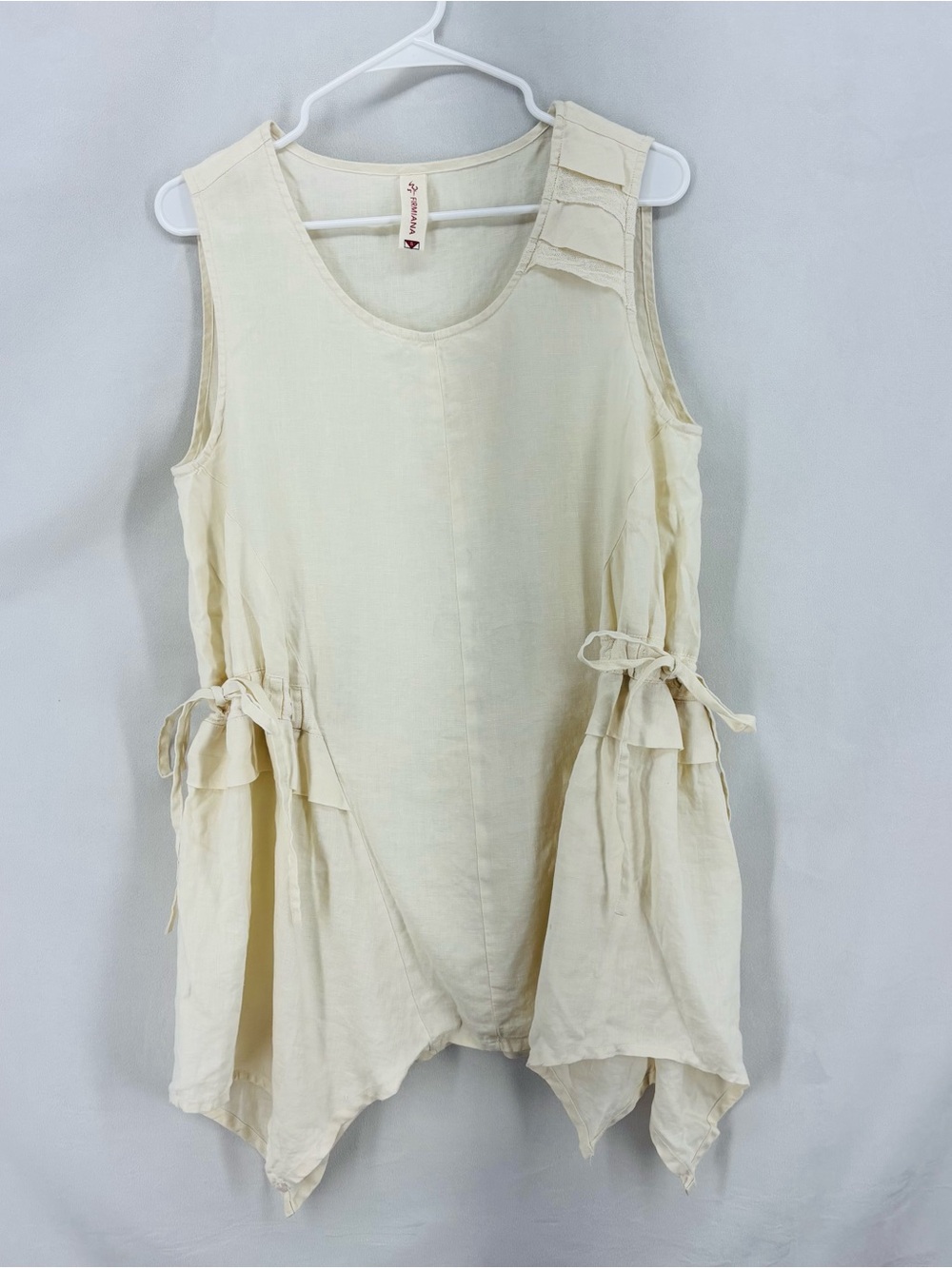 Firmiana 100% Linen Sleeveless Tunic Tank Top Asymmetrical Hem Small